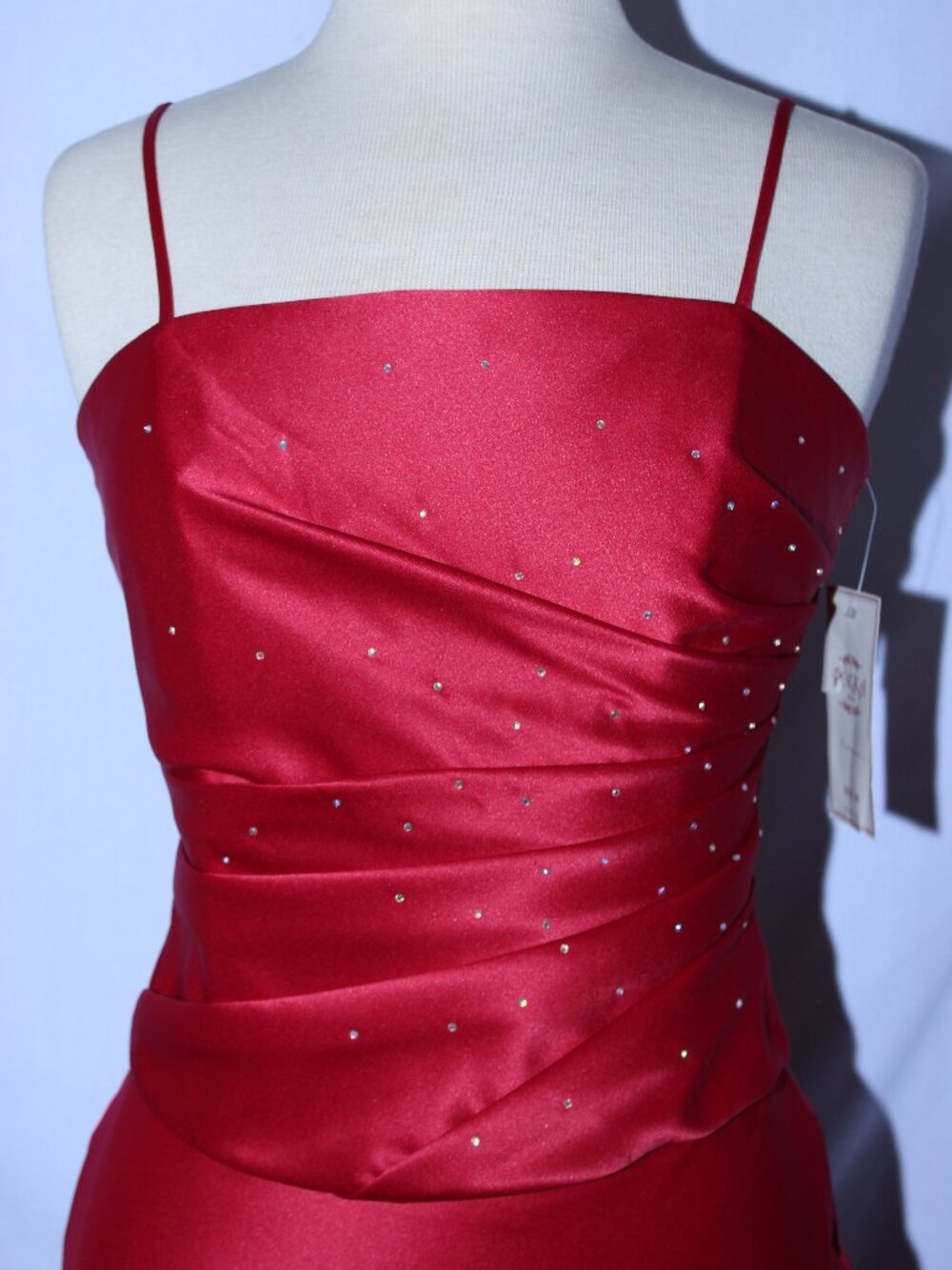 Polka #4060 Long Satin Two Piece Bridesmaid Dress - Size M-RED-NEW - Picture 4 of 5